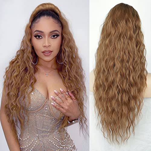 Rosooi 26 Inch Long Light Auburn Drawstring Ponytail Extension for Women Synthetic Long Curly Wavy Clip in Ponytail Hair Extensions for Daily Party Use (26 Inch, Light Auburn)