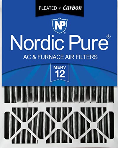 Image of Nordic Pure 20x25x5 MERV 12 Plus Carbon Air Filter 1 Pack | Actual Size: 19 7 /8 x 24 7 /8 x 4 3 /8 Honeywell Replacement Made in USA, Advanced HVAC Furnace Filtration, Pet & Odor Control
