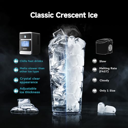 Image of EUHOMY LunaArc Crescent Ice Maker Countertop, 16Pcs Ready in 12Mins, 1600Pcs /Day, Auto Deep Cleaning, Timer, Adjustable Ice Thickness, Portable Ice Cube Maker for Whiskey /Coffee /Soft Drinks