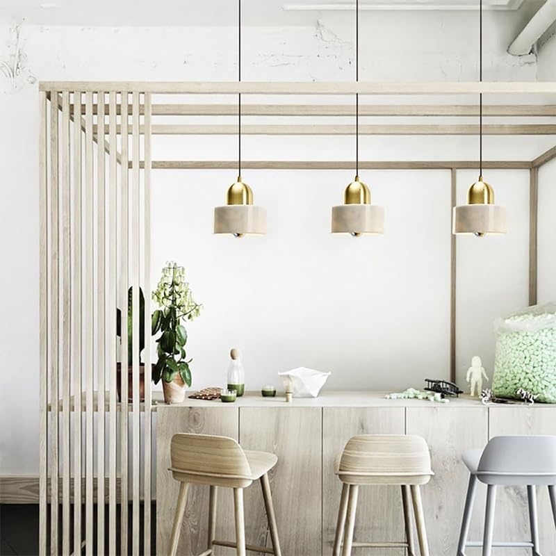Éclairage suspendu en marbre naturel d'exception, lustre moderne chic E27 fini bronze