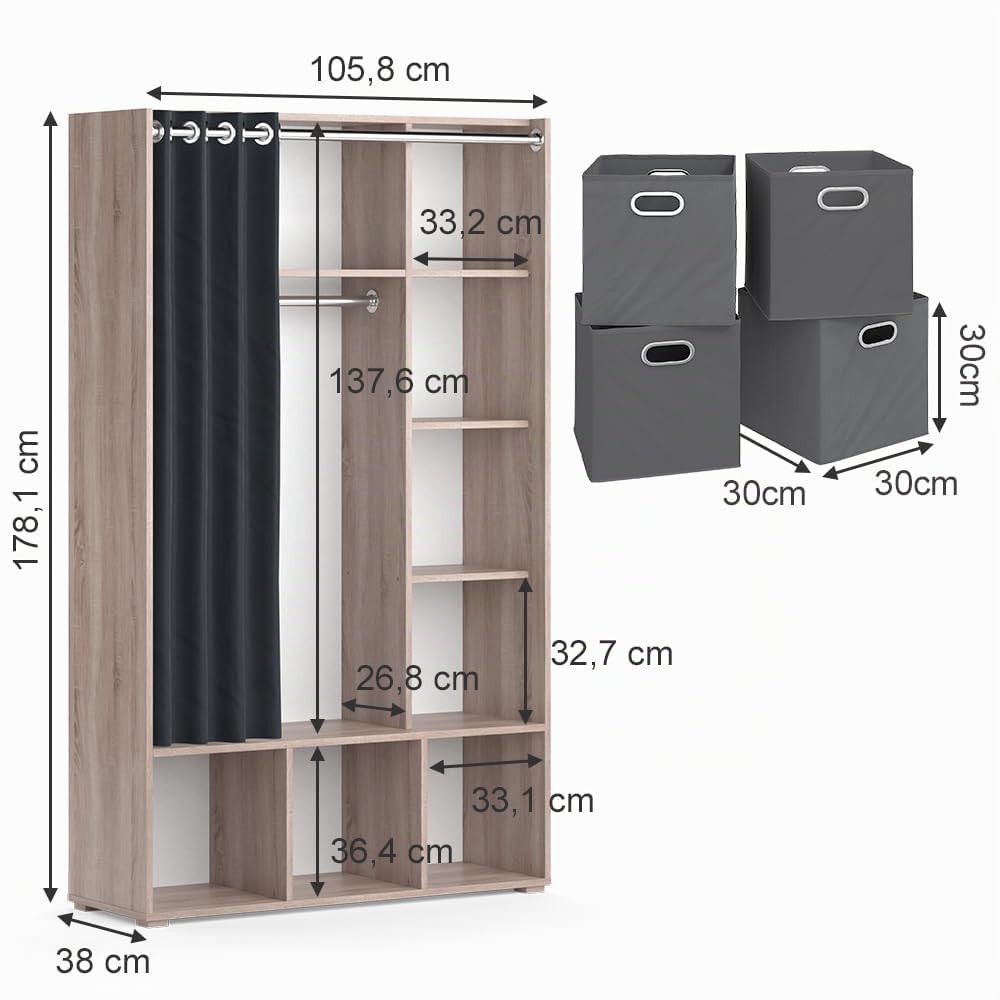 Vicco Kleiderschrank Luigi, Sonoma, 38 x 178.1 cm