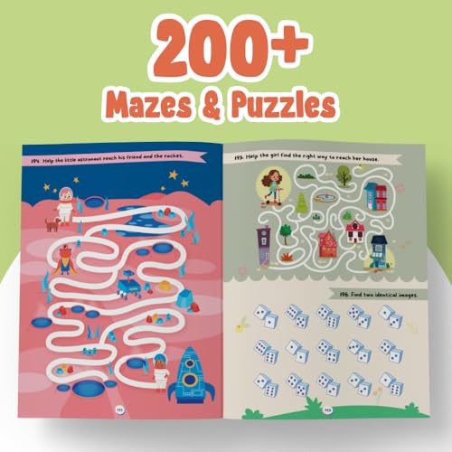 Image of 200+ Mazes & Puzzle Activity Book for Kids Ages 3-7, Fun and Challenging Picture Puzzles with 500+ Free Printable Worksheets & Parenting Tips