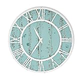 Coastal Shiplap Wall Clock - 24 Inch - White Metal Frame - Roman Numerals - Beach Kitchen - Colorful