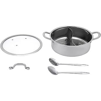 Hot Pot Chinese Stainless Steel Hot Pot with Practical Divider and Cookware Suitable for Induction Hobs Gas Hobs Electric Hobs and Ceramic Hobs 32 cm