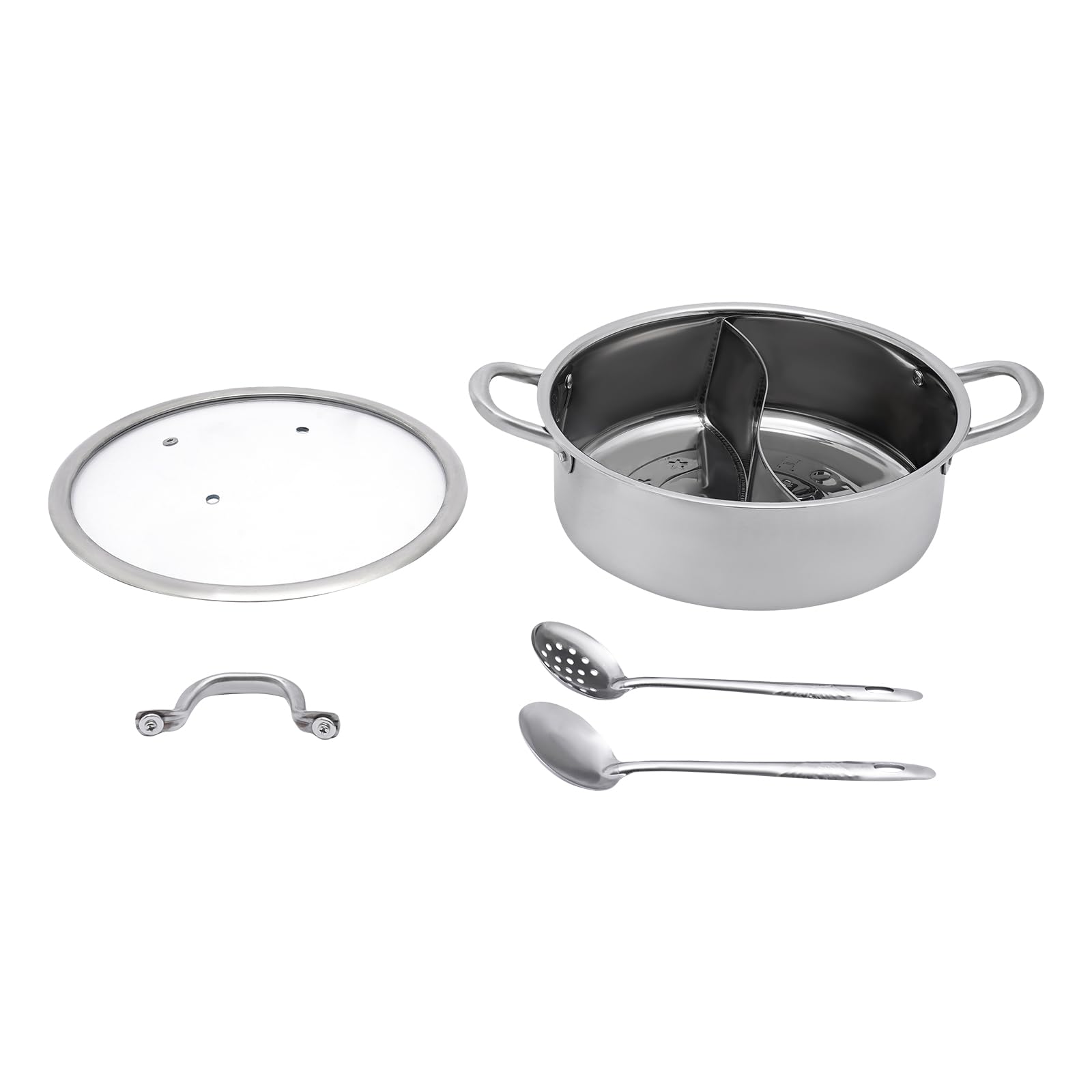 Appareil Fondue Chinoise Hot Pot Electrique en Acier Inoxydable avec Diviseur Cuillère à Fuites et Cuillère Hotpot Wok Electrique Marmite pour Fondue Chinoise, 29x9.5cm