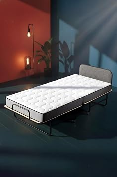 Niron Bonbon Folding Bed | 90x200 cm | Metal Bed, Quilted Metal Headboard, 14 cm Sponge Bed