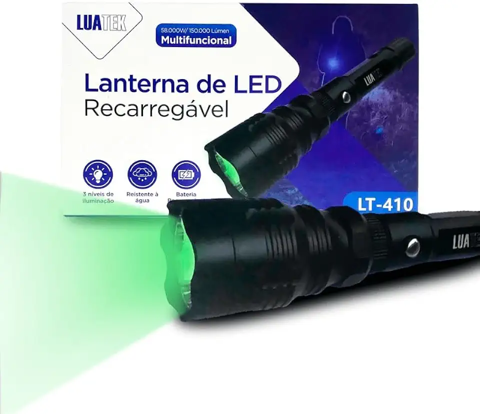 Lanterna Tática Ideal Para Caça e Pesca Com Led De Luz Verde De 150000 Lúmens Em Alumínio e Alcance de até 275M Recarregável Com Suporte