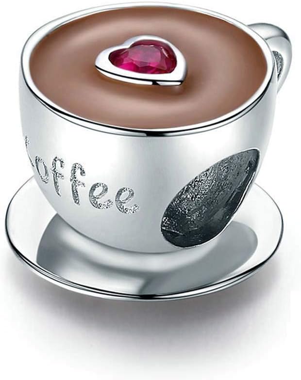Coffee Cup Charm 925 Sterling Silver Mug Love Wine Bottle Family Mom Heart Birthstone Charm for Pandora Charm Bracelet