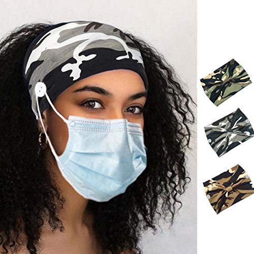 Bohend Boho Button Headband Wide Camo Stretchy Solid Tied Knotted Headwear Sport Athletic Yoga Gym Hair Accessories for Women and Nurses (H)