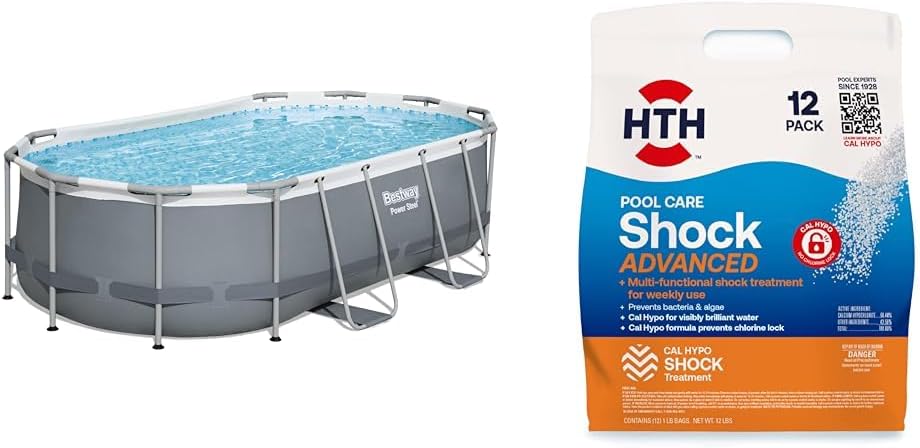 Bestway 14' x 8'2" x 39.5" Oval Above Ground Pool Set with 530gal Filter Pump, Ladder & HTH 12pk Swimming Pool Shock Treatment