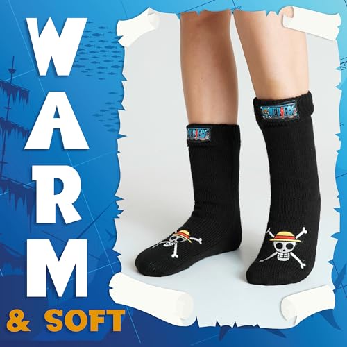 One Piece Fluffy Socks for Teenagers Soft and Warm Slipper Socks with Sherpa Lining One Size 4-8 Anime Gifts for Him4