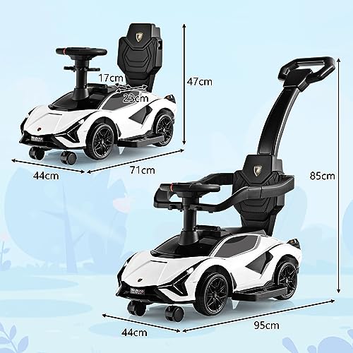 DREAMADE 3-in-1 Rutschauto Lamborghini, Rutschfahrzeug mit Schiebestange, Musik, Lichter & Sicherheitsbügel, Schiebauto für Kinder 18-60 Monate, belastbar bis 25kg (Weiß) – Bild 6