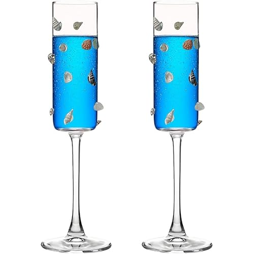 2 Pack Champagne Flutes with 3D Conch Creative Shell Wine Glasses Ocean themed Wine Cocktails Glassware for Home Bar Wedding Bridal Shower Bachelorette Party