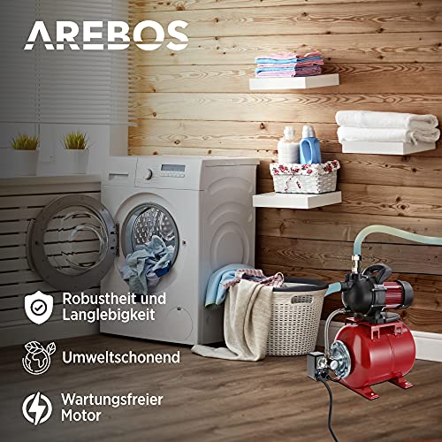 Arebos Hauswasserwerk / 1000 Watt/Fördermenge 3500 l/h/Förderhöhe 44 Meter / 19 l Tank/GS...