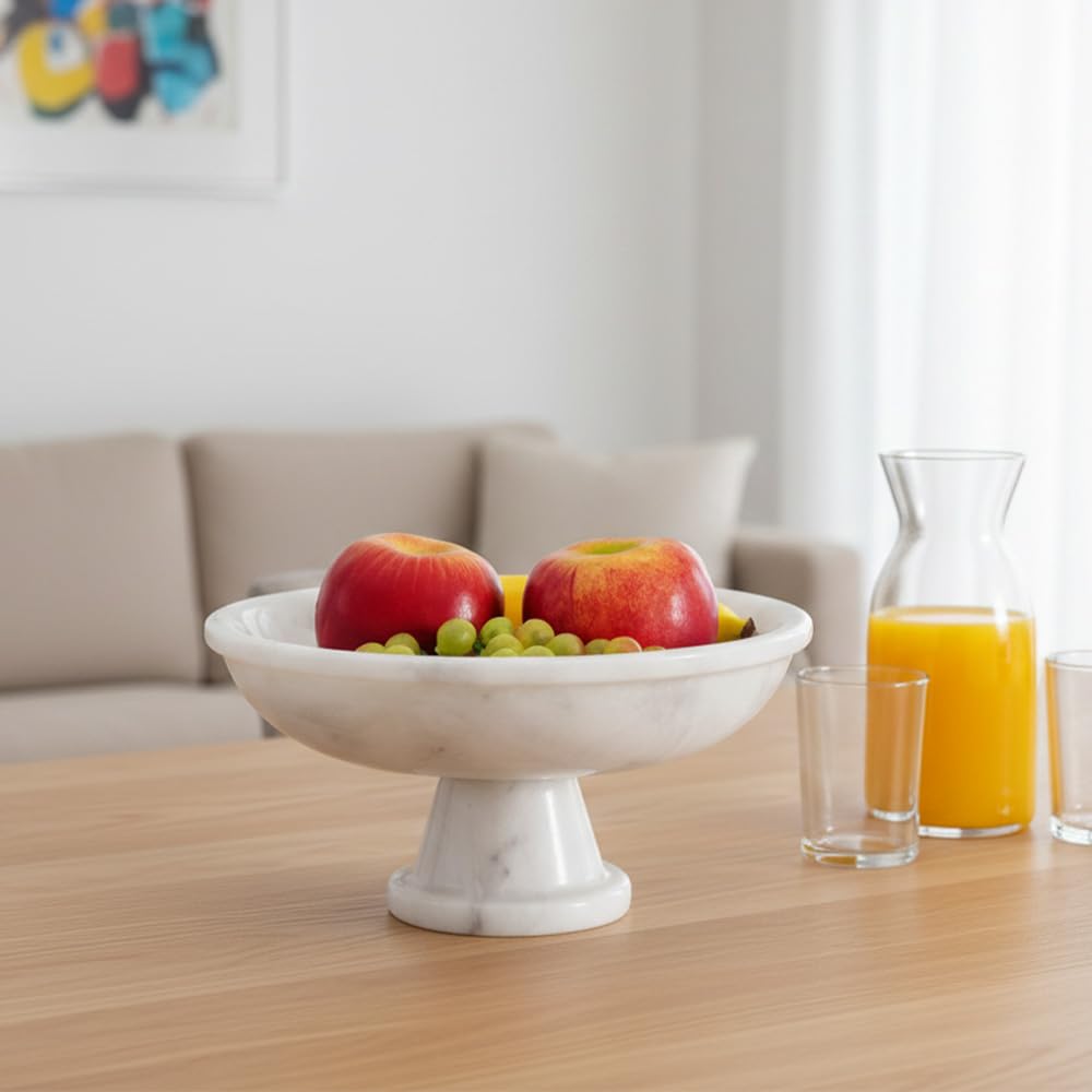 Radicaln Marmor-Obstschale, 25,4 cm, weiß, handgefertigt, Bananenhalter, ideale Salat- und Servierschüssel, moderne Schlüsselschale, Obstschale und Obstaufbewahrung