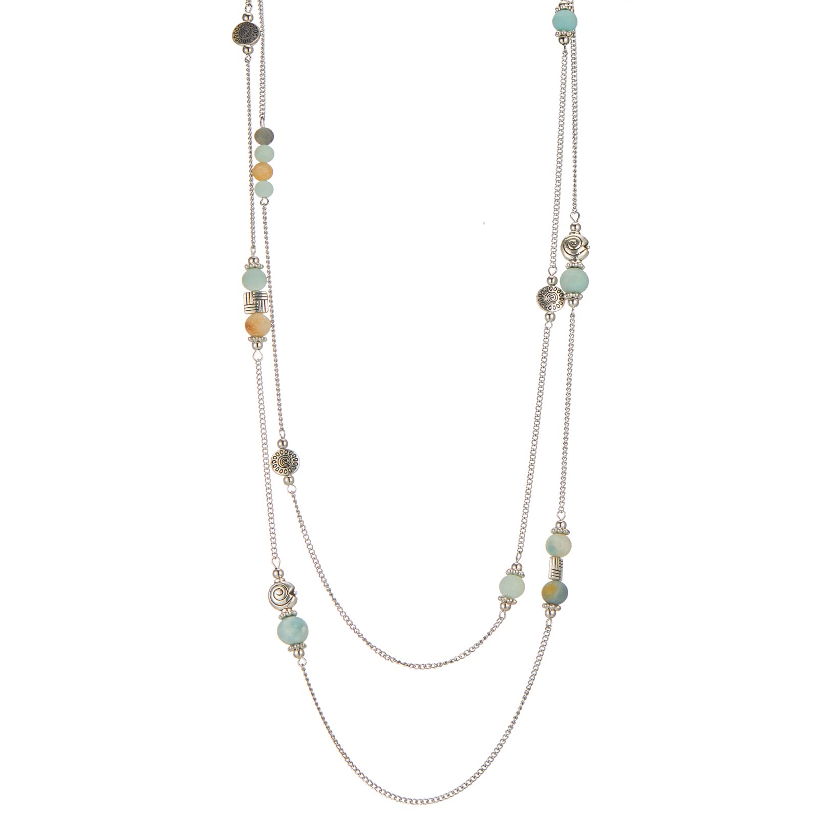 BULINLINLayered Silver Long Necklace for Women Turquoise Stone Beaded Strand Sweater Chain Necklaces Fashion Costume Jewelry Gifts for Mom