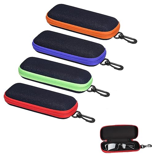 Xusxes 4 peças capa para óculos de sol, estojo óculos de sol e óculos portátil, estojo para óculos com fecho de correr, para presbicicleta, miopia, óculos de sol, em quatro cores, azul, verde,