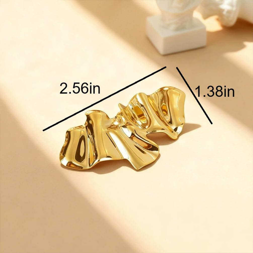 Chunky Gold Chic Pleated Brooches Pins for Women, Silver Irregular Geometry Leaf Brooches Non Tarnish Trendy Simple Y2k Party Suits Dress Jewelry Gift image 2