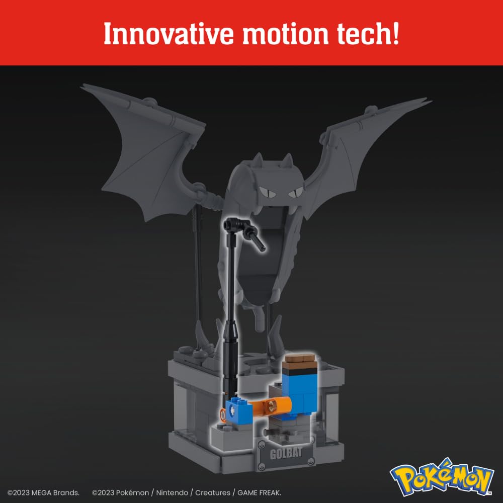 MEGA Pokémon - Golbat Mini Motion, personaggio meccanizzato da costruire con 318 pezzi e sistema Mattoncino per il movimento delle ali, set da collezione, giocattolo per bambini, 13+ anni, HTH72