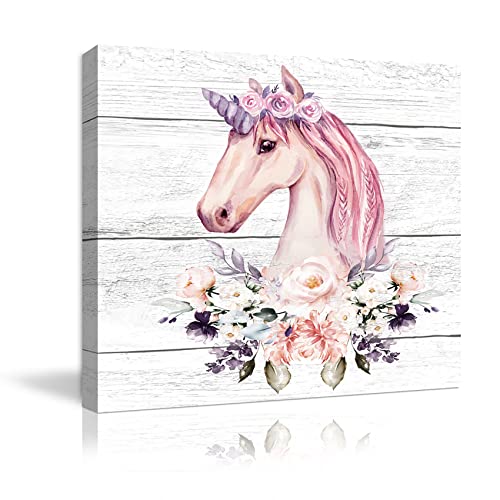 Unicorn Wall Decor For Girls Bedroom Wall Art Pink Canvas Print Pictures For Bathroom Unicorn Theme Animal Wall Decor Modern Artwork For Nursery Wall Decoration Framed Wall Art For Home Walls Size 14X14 #TOP5