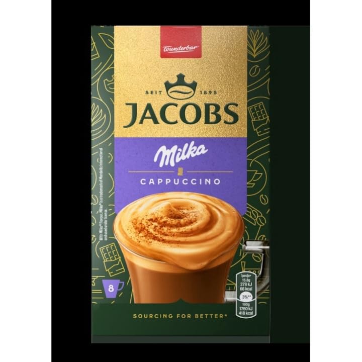 Jacobs Cappuccino, Caffè Solubile al Latte,10 confezioni, 10 x 8 bevande, 80 Sticks di Caffè