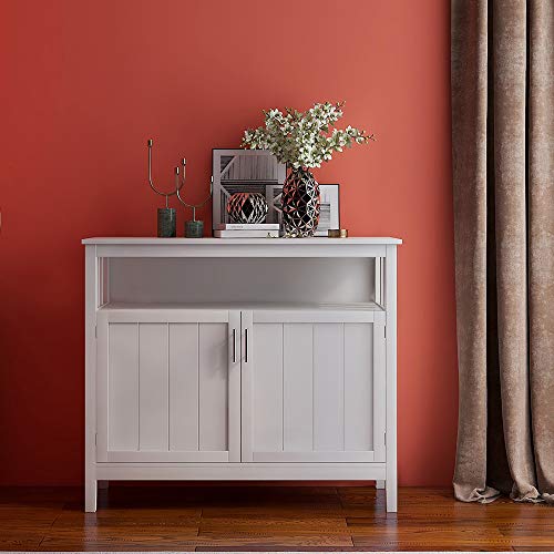 Kitchen Console Table, Buffet Cabinet With 2 Shelve/1 Open Shelf/1 Invisible Shelf, Wooden Storage Sideboard For Dining Room/Entryway/Living Room/Bedroom (White + Mdf) #TOP2