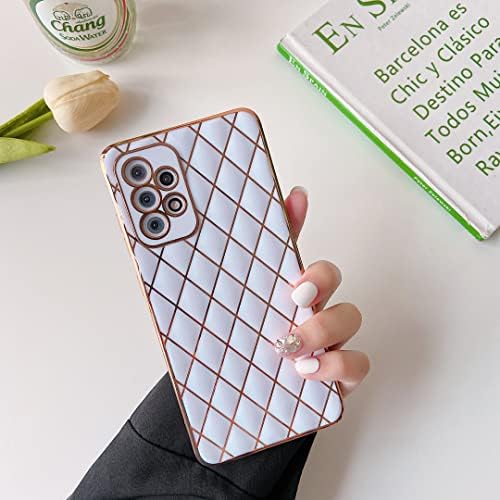 ZTOFERA Compatible with Samsung Galaxy A32 5G Case for Girls Women, Flexible Silicone Protective Phone Case Shockproof Bumper Golden Edging Shiny Diamond-Shaped Pattern Soft Cover, Black
