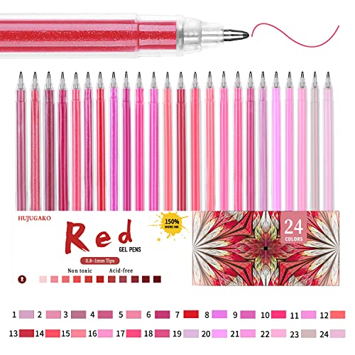 HUJUGAKO 24 Color Red Pink Gel Pens,Glitter...