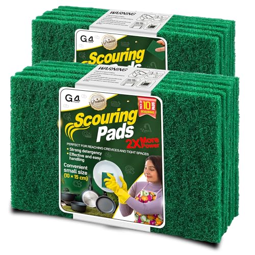 G4GADGET Heavy Duty Scouring Pads Green 10 Pack (3.9 x 5.9 inch / 10 x 15 cm) – Non-Scratch Multipurpose Scrubber for Kitchen, Pots, Pans, Sink & Dish Cleaning – Durable Reusable Scourers