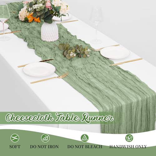 8 Pack Sage Green Cheesecloth Table Runners 20x120 Inch Gauze Table Runner Cheese Cloth 10FT Green Table Runner Rustic Sheer Runner for Wedding Baby Shower Birthday Party Table Decor by Yorcari - Used condition - Image 6