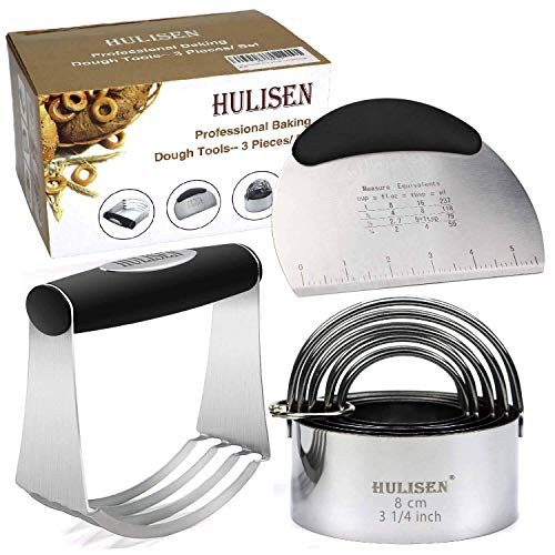 HULISEN Stainless Steel Pastry Scraper, Dough Blender & Biscuit Cutter Set