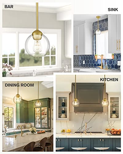 Emak 1-Light Pendant Lights, Modern Gold Pendant Light Fixtures With Clear Glass, Globe Pendant Light For Kitchen Island, Dining Room, Bedroom, Hallway, Bathroom, 2 Pack, Pl114-Gd-2Pk #TOP5