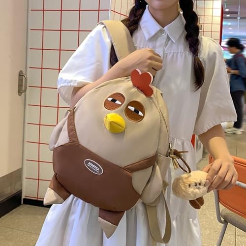 Sac à dos esthétique drôle de poulet avec compartiments en nylon doux - 7
