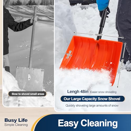Yocada Snow Shovel for Driveway Home Garage Snow Removal Aluminum Strip with D-Grip Handle 48 inch Long Large Capacity Shovel for Garden Car Camping Outdoor Orange - Image 5