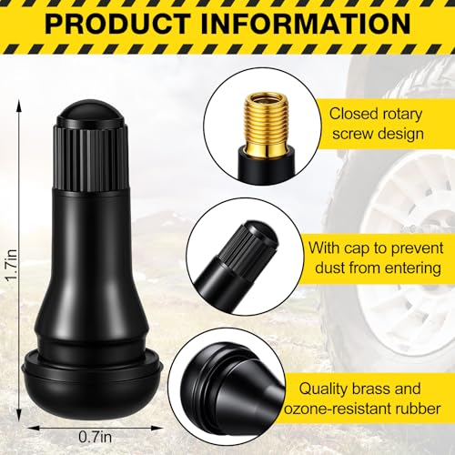 Image of Tallew 50 Pieces TR413 Tire Valve Stems, Rubber Snap-in Tubeless, Black | for 0.456 Inch Rim Holes Car Tubeless Tires, Standard Length Replacement, Bulk for Auto Repair Shops, Black Snap in Design