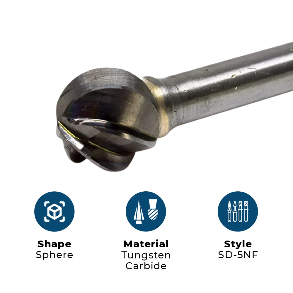 Tungsten Carbide Burr Set - 1/4 Inch Shank Ball Shape Rotary Tools For Wood Carving & Non-Metal Engraving