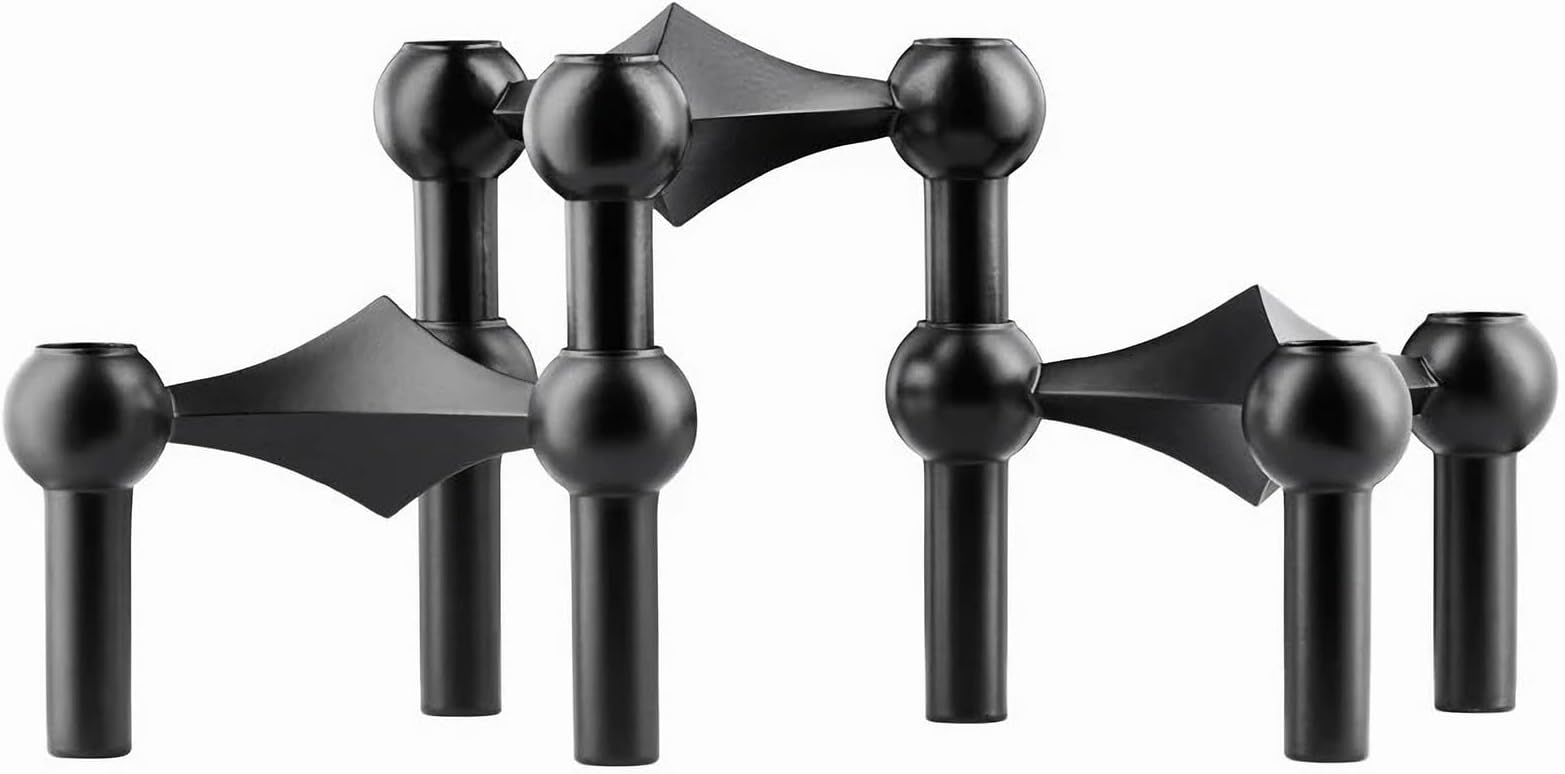 Candle Holder Metal Molecular Structure Set of 3, Table Centerpiece Home Decore Living Room Bedroom Shelf Cabinets Aesthetic Decor (Black)
