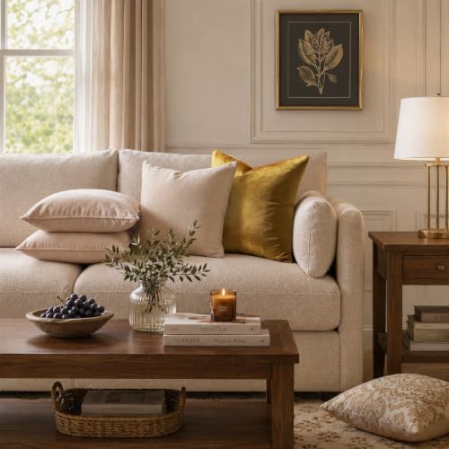 Image of GIGIZAZA Golden Throw Pillow Covers 20x20 Decorative Velvet Cushion Covers Pack of 2 Pillowcase for Sofa