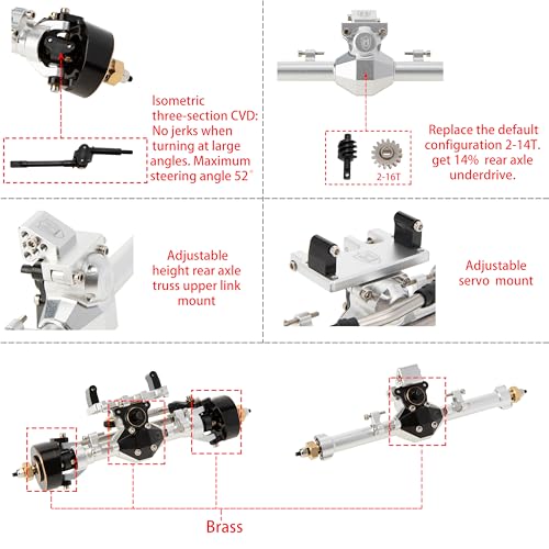 MEUS Racing Isokinetic 3-Section CVD Front and Rear Axles Maximum Steering Angle 52° Wider +5MM for Axial SCX24 Deadbolt C10 JLU Gladiator Bronco 1/24 RC Crawler Upgrade (Front and Rear - Silver) by MEUS RACING - Image 5