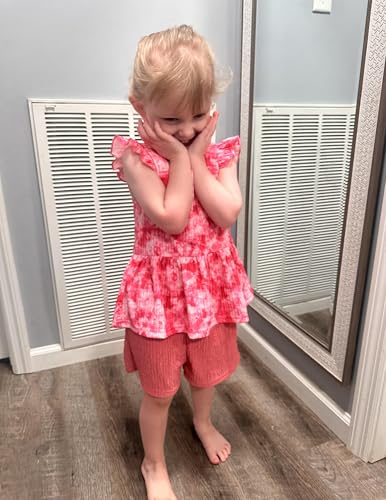 Image of Arshiner Toddler Girl Clothes 2 Piece Summer Outfit Ruffle Sleeveless Top and Shorts Set with Pockets 2-7Y