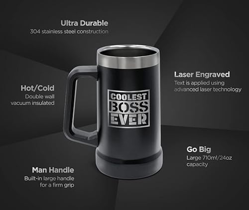 Miniatura 2 de GALVANOX SoHo - Taza de cerveza aislada XL para papá, vaso de acero inoxidable de 24 onzas con asa "Dad, Man, Myth, Bad Influence" (caja de regalo)