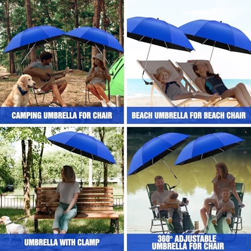 Image of 2 PACK Beach Umbrella with Clamp, 360 Adjustable Umbrellas for Chair, UPF50+ Umbrella for Beach Chair, Patio Chair, Wheelchair, Camping Chair, Golf Carts (Chair Not Included)