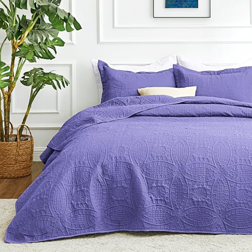 Love's cabin Quilts for Queen Bed Deep Purple Bedspreads Bedding Set - Summer Lightweight Bedspread Comforter - Coin Pattern Bedding Coverlet for All Season - 3 Pieces (1 Quilt, 2 Pillow Shams)