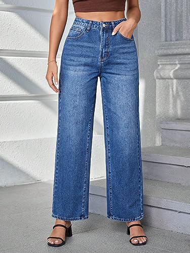 Image of DEELMO Women's Wide Leg Denim Jeans High Rise Loose Fit | Stretchy Casual Straight Pants Trendy | Comfortable Everyday Fashion Jeans for Women