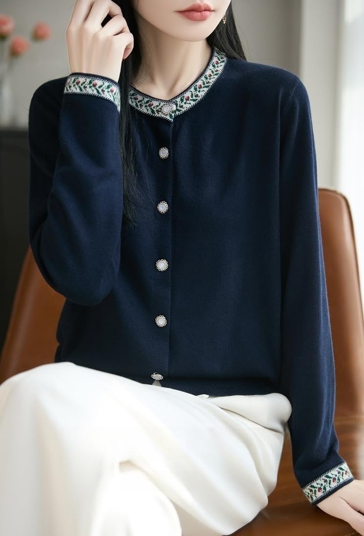 Camicia Maglione con Camicia Bottona in Cashmere Cardigan da Donna Morbida Lana A Maglia Cardigan Vintage Ricamo Floreale Maglia Lunga per Donne Indossa Autunno Inverno