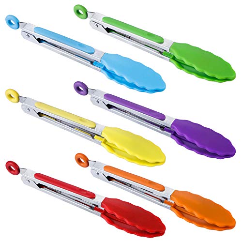 BIGSUNNY 7" Mini Silicone Serving Tongs Set of 6