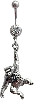 Orangutan Belly Button Ring, Funny, Monkey Dangle Navel Barbell Ring