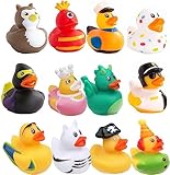 MEISO 12 Stück Gummi Badeenten, 5,1 cm Badeente, Bunt Gummi Enten Schwimmer und Quietschen Bade Enten niedlich Badeenten-Spielzeug für Babypartys Geburtstagspartys Strand und im Pool