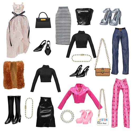 21 Pcs Doll Clothes and Accessories Set for 11.5 in Doll 5 Styles Fashion Outfits Include Evening Gown Streetwear Casual Wear Skirt Sets & Shoes Gift for Girls Age 5-7 8-10