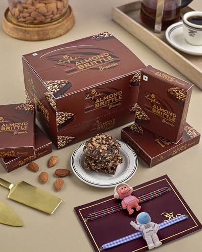 Image of Hyperfoods Kids Rakhi 2 Rakhi With Chocolates Gift Pack Kids Rakhi With Chocolates Rakhi Set Of 2 For Kids Rakhi For Kids Boy Rakhi With Chocolates Almondbrittle Brownie 180Gm Kids Rakhi Set 2